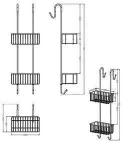 AQUALINE 37007 Chrom line akasztható zuhanyzó polc , 22 x 70 x 20 cm, ezüst