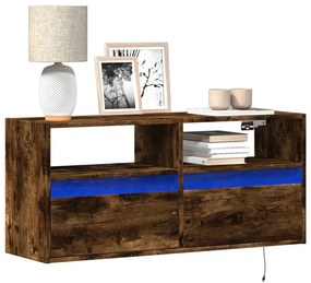 füstös tölgy színű fali TV-szekrény LED-ekkel 100x31x45 cm