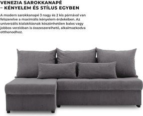 Venezia sarokkanapé, kordbársony, univerzális oldal, bonell töltet, szürke