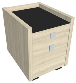 Verno mobil konténer 47 x 60 cm üveggel, 2 fiók, akác / fekete