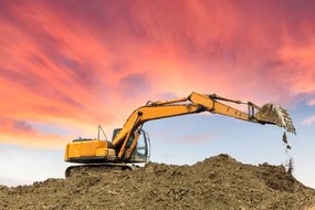 Illusztráció excavator in construction site on sunset sky, zhaojiankang