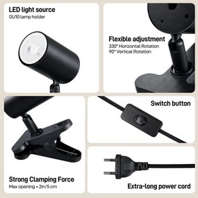Immax 08291L - PUNTO csíptethető lámpa 1xGU10/9W/230V fekete
