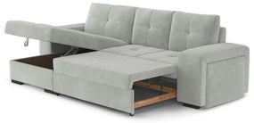 PALERMO ággyá alakítható kanapé tárolóval és puffal, világosszürke, balos kivitel