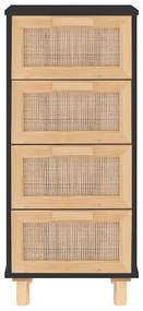fekete tömör fenyő/természetes rattan tálalószekrény 40x30x90cm