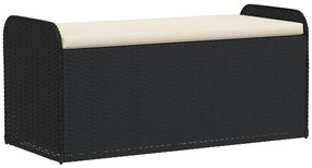 Fekete polyrattan tárolópad párnával 115 x 51 x 52 cm