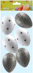Műanyag tojás dísz 6cm 6db fehér-szürke