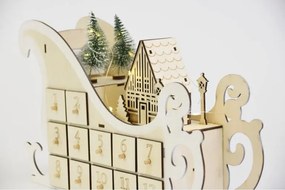 Karácsonyi adventi naptár szán 10 LED elemes