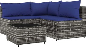 vidaXL 4 részes szürke polyrattan kerti ülőgarnitúra párnákkal