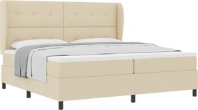 vidaXL Boxrugós ágy matracmal fejtámlával Krém 200 x 200 cm szövet