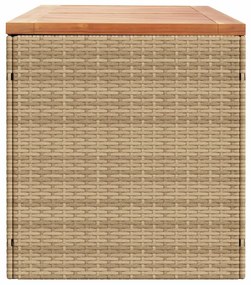 bézs polyrattan és akácfa kerti tárolóláda 220 x 50 x 54 cm