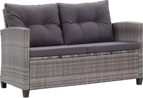 vidaXL kétszemélyes szürke polyrattan kerti kanapé párnákkal 124 cm