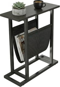 HOMCOM oldalsó asztal/éjjeliszekrény textil zsebbel, acélvázzal – fekete, 49 x 19 x 55 cm | Aosom