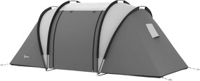 Outsunny 4-5 Fős Kempingtábori Sátor, Enyhén Vízhatlan Családi Sátor 2 Szobával, Oldalsó Ajtóval, Ablakkal, 3000 mm-es Vízállósággal, Alagútsátor, Kup