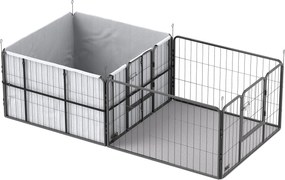 PawHut 7 paneles ellési- és kölyökkarám mosható párnával, 203 x 102 x 60 cm, fekete (kis- és közepes kutyafajták) | Aosom