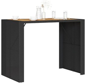 fekete polyrattan kerti bárasztal akácfa lappal 145x80x110 cm