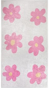 Rózsaszín-elefántcsont színű mosható gyerek szőnyeg 80x150 cm Cute Flowers Pink – Vitaus