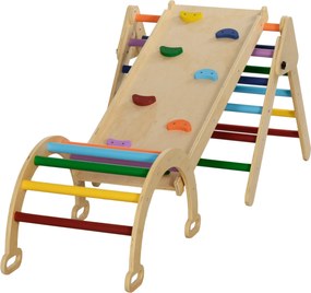 AIYAPLAY Összecsukható 5 az 1-ben Fa Mászó Háromszög 18-48 hónapos gyermekeknek, Mászóíves Rámpával csúszásra vagy mászásra, 178x64,5 cm, Többszínű |