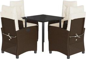 vidaXL 5 részes barna polyrattan kerti étkezőgarnitúra párnákkal