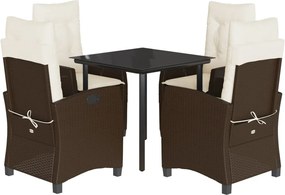 vidaXL 5 részes barna polyrattan kerti étkezőgarnitúra párnákkal