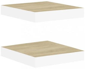 2 db tölgyszínű és fehér MDF lebegő fali polc 23x23,5x3,8 cm