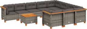 vidaXL 11 részes szürke polyrattan kerti ülőgarnitúra párnákkal