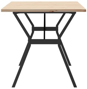 Tömör fenyőfa és acél étkezőasztal Y-vázzal 160x80x75,5 cm