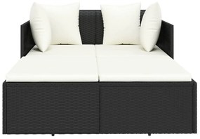 Fekete polyrattan napozóágy párnával 182 x 118 x 63 cm