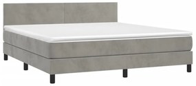 világosszürke bársony rugós és LED-es ágy matraccal 180x200 cm