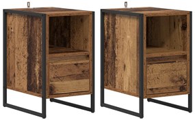 vidaXL Éjjeli asztal fiókkal 2 pcs Öreg fa 39,5 x 30 x 50 cm Faanyag