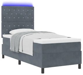 Boxspring Ágy Mattal &amp; LED Sötétszürke 90x190 cm Bársony