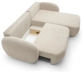 OLBIA jobbos, L-alakú, kihúzható sarokkanapé tárolóval, bézs