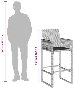2 db fekete polyrattan kerti bárszék