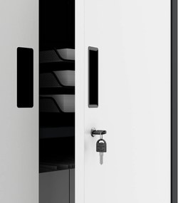 Fém iratszekrény széffel és fiókokkal FILIP II, 900 x 1850 x 400 mm, antracit-fehér