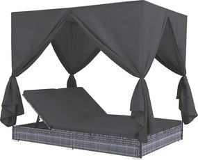 vidaXL szürke polyrattan napozóágy függönyökkel
