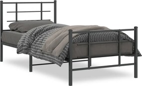 vidaXL fekete fém ágykeret fej- és lábtámlával 90 x 200 cm