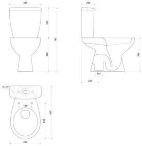 Aqualine Aqualine, MANUEL WC kombi csésze tartállyal, öblítőkészlettel, kevesebb hulladék, fehér, PS8814