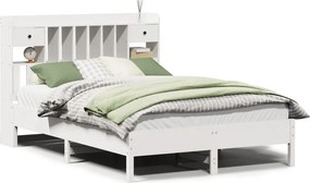 vidaXL fehér tömör fenyőfa könyvespolcos ágy matrac nélkül 135x190 cm