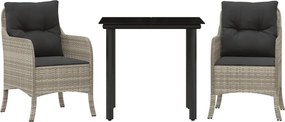 vidaXL 3részes világosszürke polyrattan kerti étkezőgarnitúra párnával