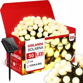 Girland Fényfüzér 50 Led 7m Golyók Kert Terasz Erkély Fehér