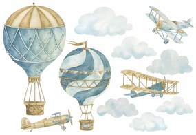 Gario Falmatrica gyerekeknek Retro balloons and airplanes - három repülogép, két léggömb és felhők