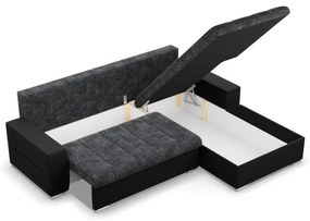 Toronto sarokkanapé, 2 ágyneműtartóval, fonott + műbőr, jobboldali, szürke - fekete