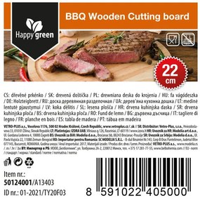 Happy Green fa grilldeszka, 22 cm