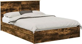 vidaXL Tárolós Ágy fejtámlával Füstölt tölgy 135 x 190 cm Faanyag