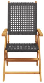8 db fekete polyrattan és tömör fa dönthető kerti szék