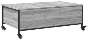 szürke sonoma szerelt fa dohányzóasztal kerekekkel 91x55x34 cm