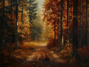 Canvas Vászonkép Természet Erdő Fák Ősz Út Ösvény 100x75