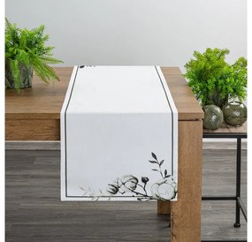 Gyapotnövény mintás pamut asztali futó Fehér 40x140 cm