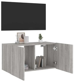 szürke sonoma színű fali TV-szekrény LED-del 80x35x41 cm