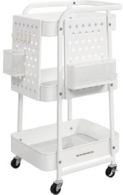 Tárolókocsi 3 fémhálós polccal fehér színben