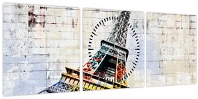 Kép - Az Eiffel-torony digitális művészete (órával) (90x30 cm)